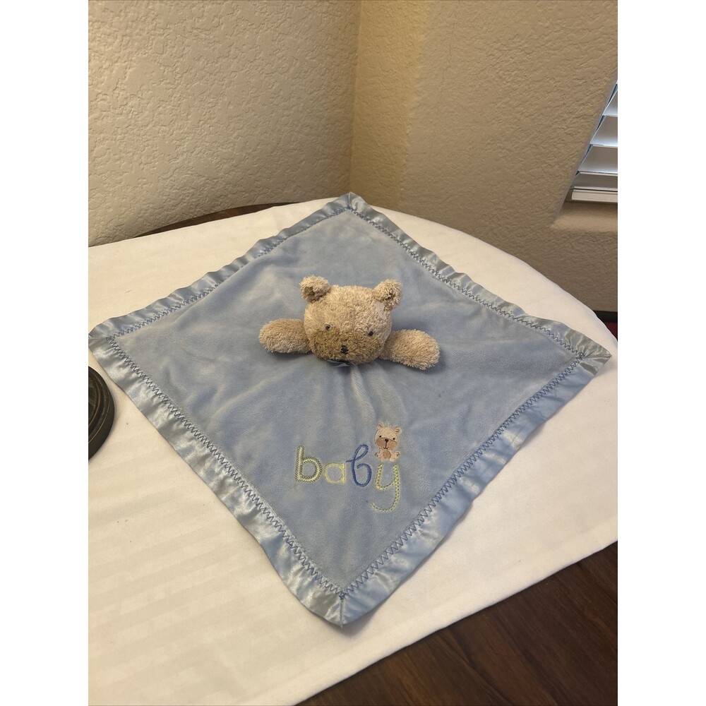 Carter's Child of Mine Baby Blue Bear Lovey Security Blanket  Satin Plush Rattle